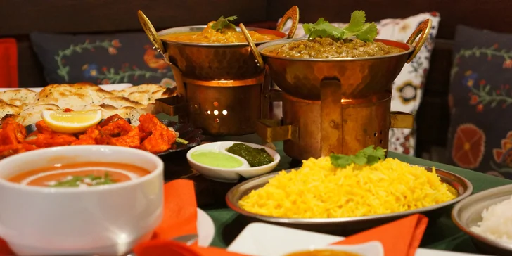 Tříchodové indické menu: vegetariánské nebo masové a exotický nápoj