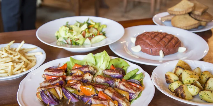 Gurmánské menu až pro 4 osoby: vepřové špízy, tatarák, přílohy i salát