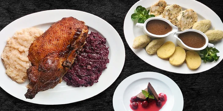 Staročeské menu pro 2: játrová paštika, ½ křupavé kachny i parfait s višněmi