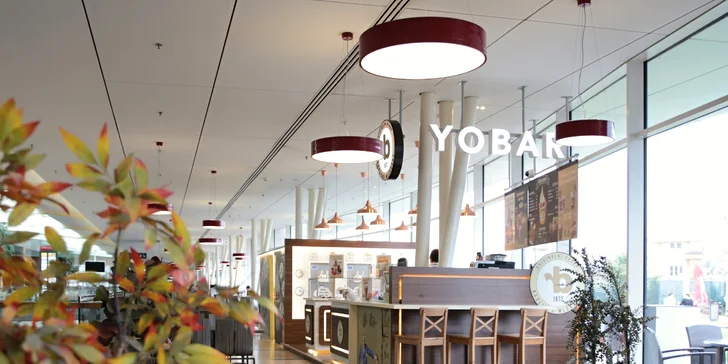Medovník s mraženým jogurtem a karamelové Latte se šlehačkou v OC Harfa