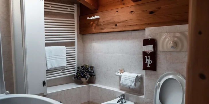 Samozřejmostí je vlastní koupelna se sprchou či vanou, WC, fénem, ručníky a županem. 