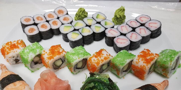 Pochoutky ze země vycházejícího slunce: 34 čerstvých kousků sushi pro 2