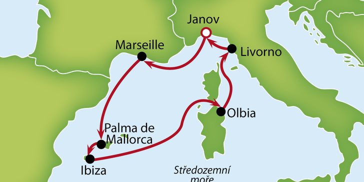 Záloha na plavbu Středomořím: doprava do Janova a rozšířená plná penze