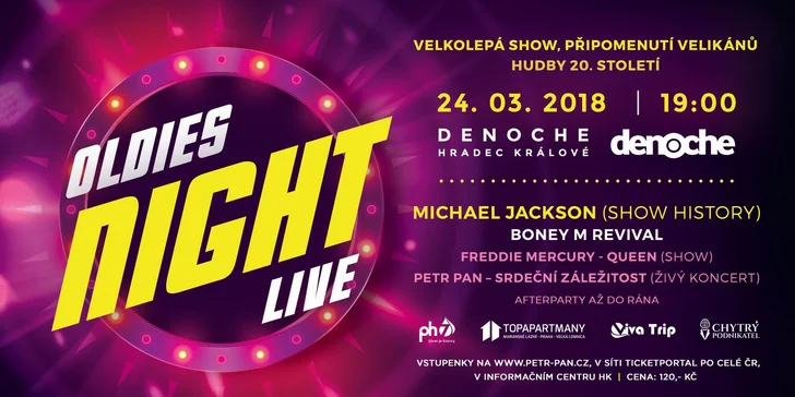 Vstupenka na večerní akci: Oldies Night Live v Denoche Music Hall