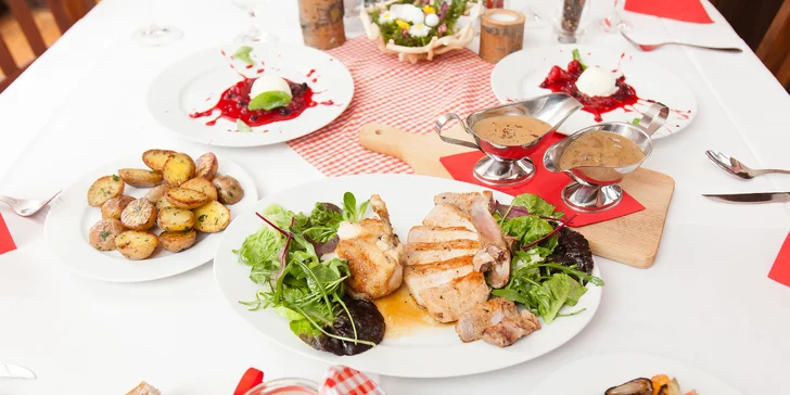 3chodové menu: domácí paštika, kuřecí supreme i vepřový T-Bone steak