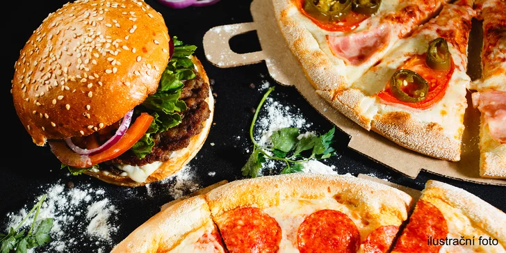 Rychlé dobroty do ruky: 2-3 pizzy, burgery nebo tortilly dle vašeho výběru