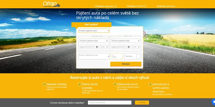Pronájem vozu v zahraničí i v České republice: kredit v hodnotě 1000 Kč