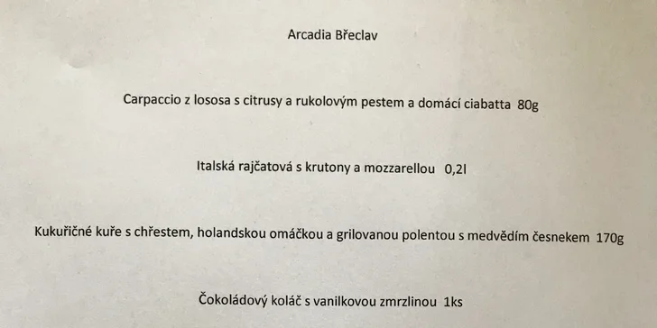 4chodové jarní menu v italské restauraci: carpaccio i čokoládový koláč
