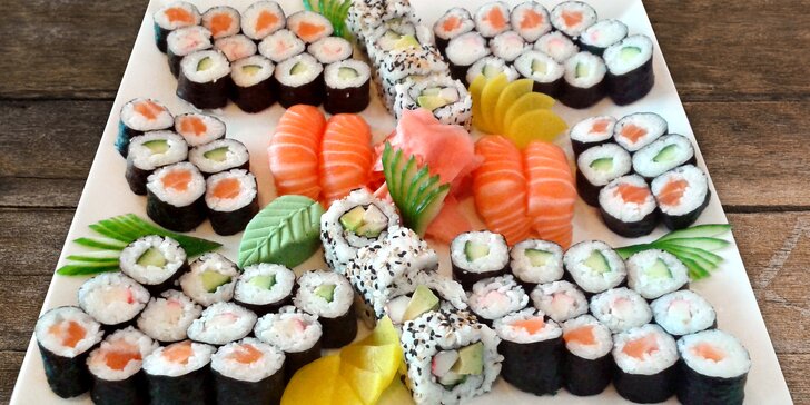 4 varianty sushi setů s polévkou: 24 až 91 kusů, chobotnice, krevety i losos
