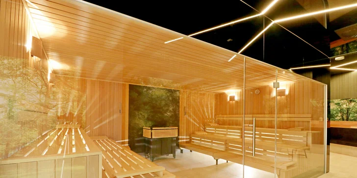 Součástí wellness jsou sauny, solná jeskyně a vířivka s bazénem.