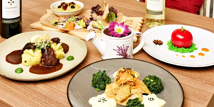 2× 4chodové menu ve hvězdném podání: telecí líčka či asijská treska i s vínem