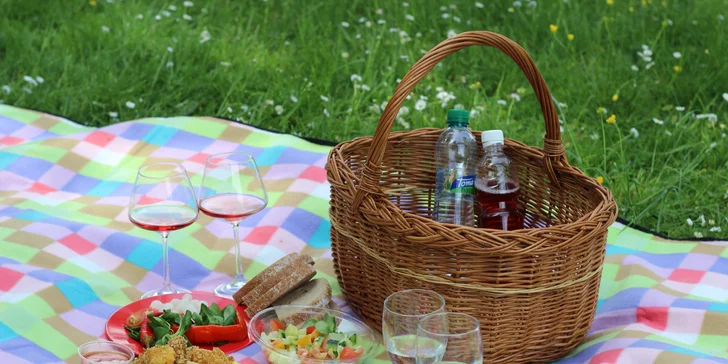 Piknik: sandwiche, saláty, grilovaný kuřecí gyros, víno i domácí limonády