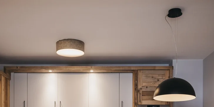 Součástí apartmá je i vybavený kuchyňský kout s lednicí, varnou deskou, mikrovlnkou, kávovarem a myčkou. 