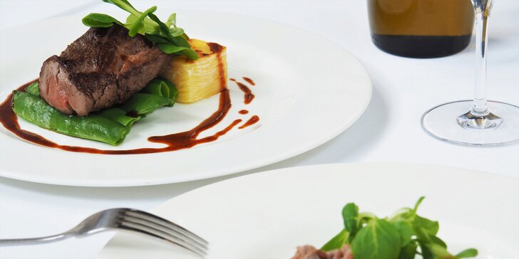 5chodové degustační menu: roastbeef, hráškový krém, steak, sorbet i dezert