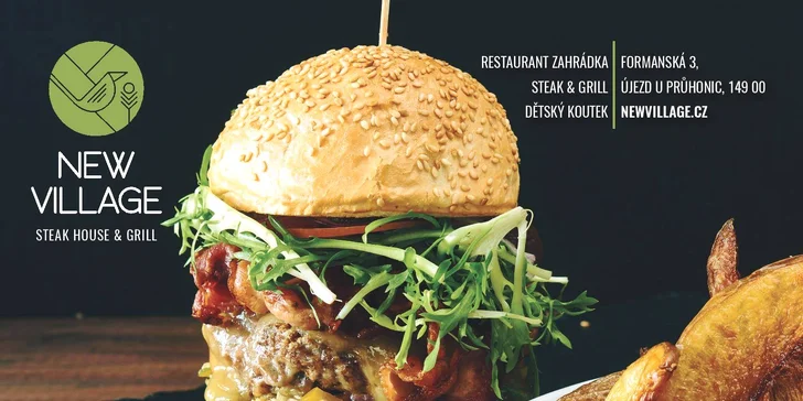 Hovězí či lososový burger s americkými bramborami nebo salátem Coleslaw
