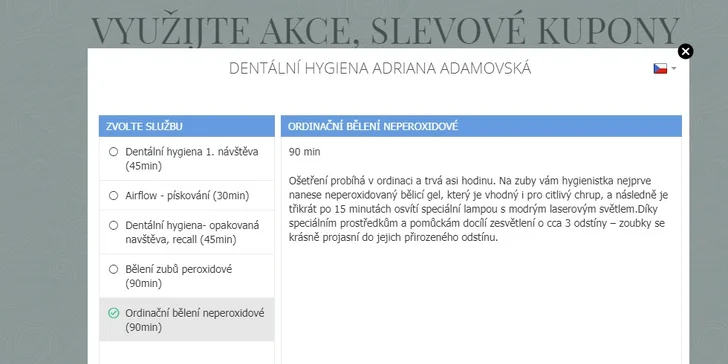 Dentální hygiena a bělení zubů gelem a modrým laserovým světlem