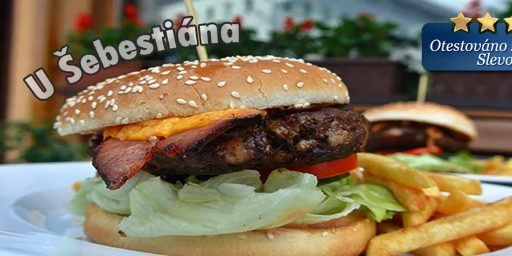 2 hamburgery + hranolky nebo restované brambory