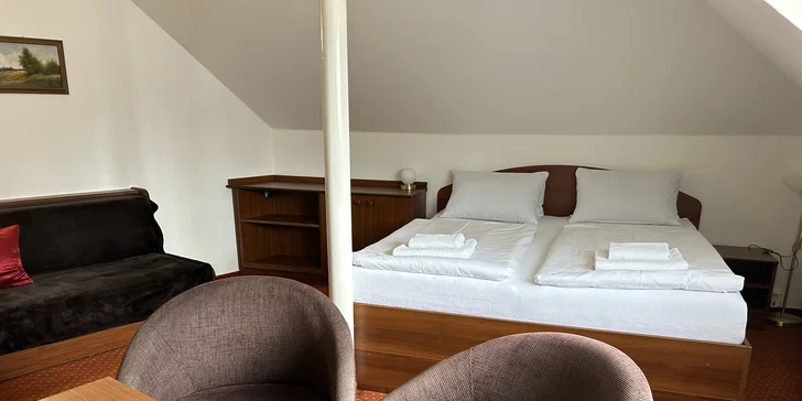 V pokoji je televize i lednička. 