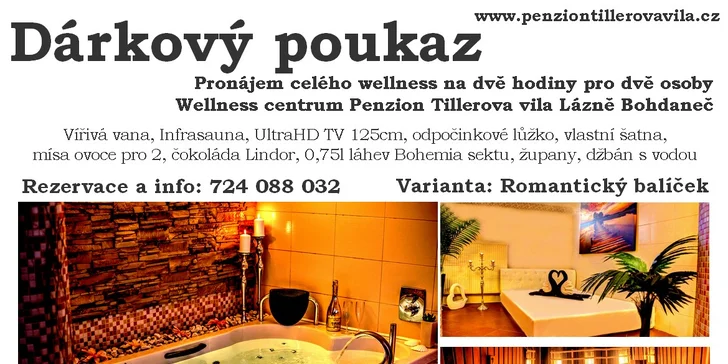 Dárkový poukaz s roční platností: privátní vířivka a sauna v Tillerově vile