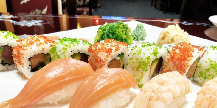 28 či 38 kousků sushi: losos, tuňák i krevety či krab v čerstvých rolkách