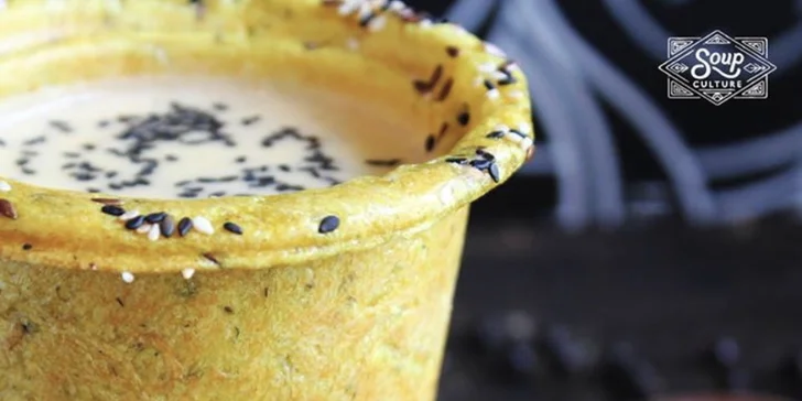 Vege polévky v kelímku z jedlého těsta + varianty se salátem a limonádou
