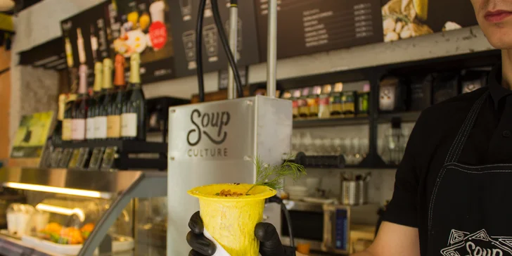 Vege polévky v kelímku z jedlého těsta + varianty se salátem a limonádou