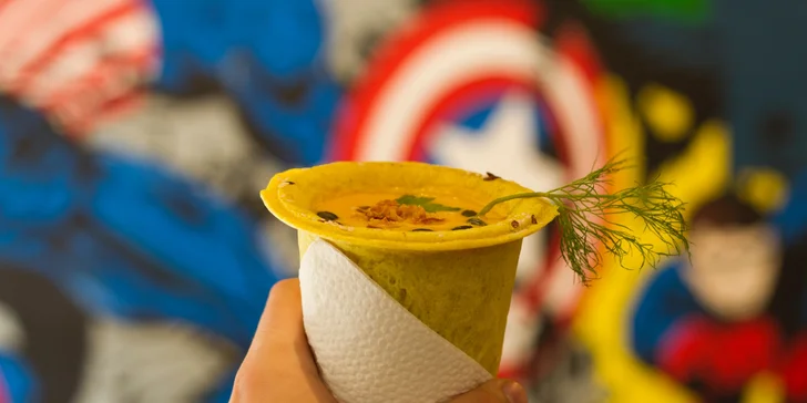 Vege polévky v kelímku z jedlého těsta + varianty se salátem a limonádou