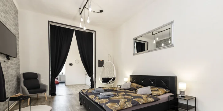 Apartmán je zařízen v moderním stylu.