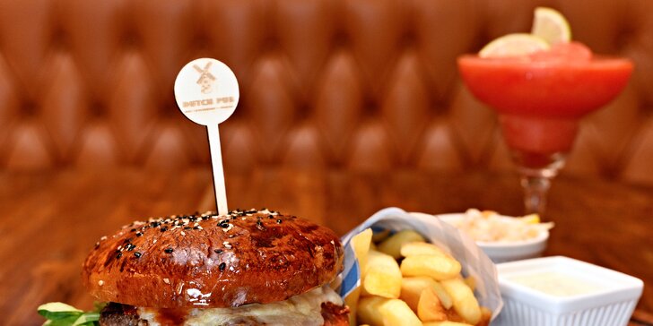 Luxusní Premium Rib-eye Burger s výběrovým masem v elegantním prostředí