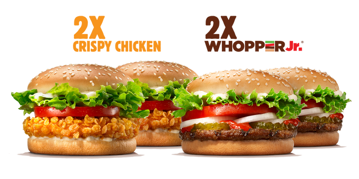 2x Crispy chicken a 2x Whopper Junior nebo Special box v Burger King