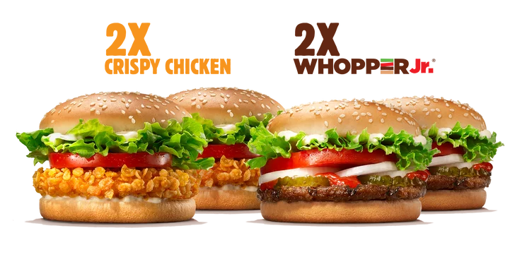 2x Crispy chicken a 2x Whopper Junior nebo Special box v Burger King