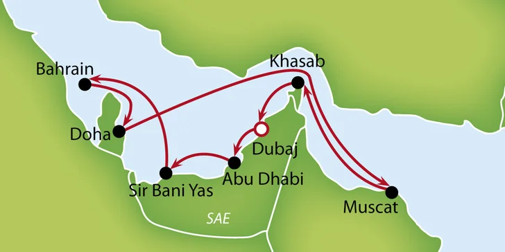 Záloha na plavbu výletní lodí: Dubaj, Bahrajn i Omán, rozšířená plná penze