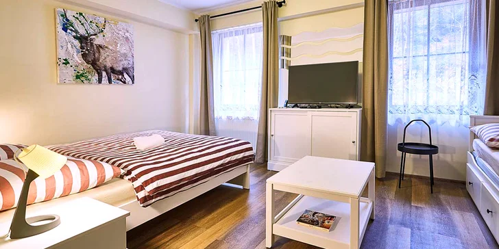 Bude na vás čekat moderní a pohodlné ubytovaní s plně vybavenou kuchyňkou i pračkou, přístup k Wi-Fi i TV pro dlouhé večery.