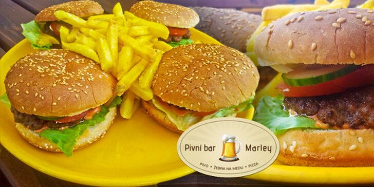 4 burgery a čtvery hranolky v brněnském pivním baru Marley