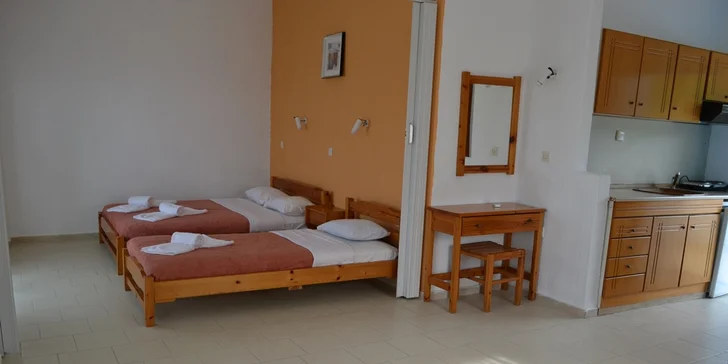 Řecko autobusem: aparthotel v klidnějším letovisku cca 200 m od moře