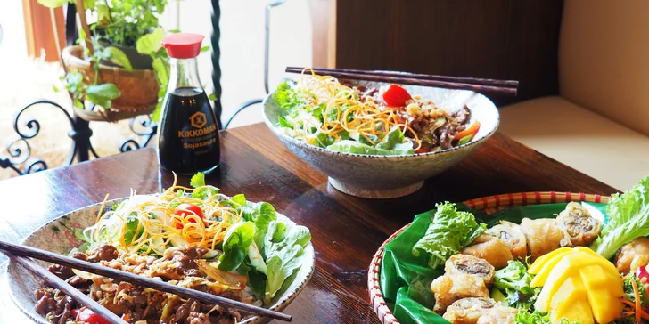 Autentické vietnamské menu pro 2: bůček z grilu a tofu nebo Bún bò Nam Bộ