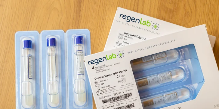 Na klinike Vultus sa používajú špeciálne separačné sety na odber PRP (platelet rich plasma) od švajčiarskej spoločnosti Regenlab