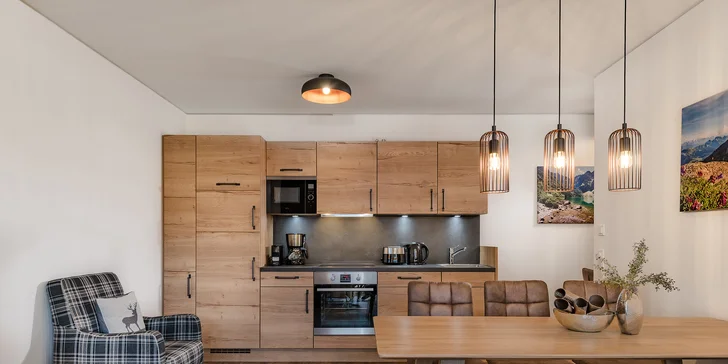 Součástí apartmánů je i plně vybavená kuchyňka.