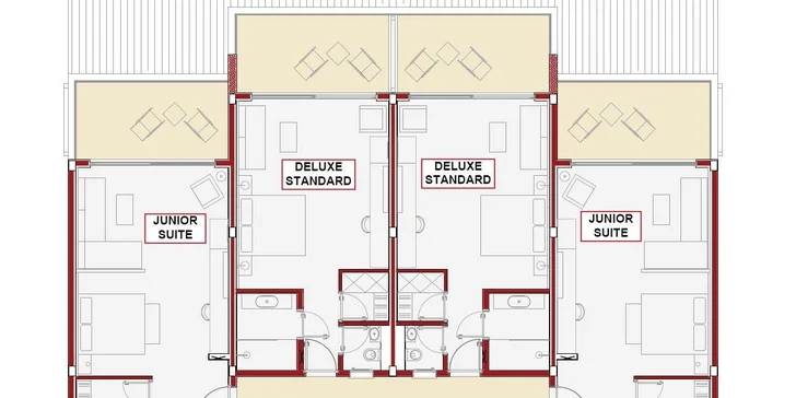 Pokoje Junior suite jsou větší a mají prostornější pohovku.