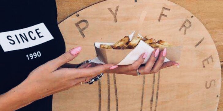 Belgické hranolky Happy Fries s omáčkou nebo masovou směsí podle výběru