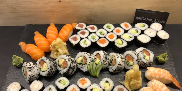 Sushi v Nuslích: 16–56 ks organických rolek s krevetou, lososem i vege