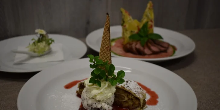 5chodové svatomartinské menu: husí paštika, kaldoun, kachní prsa i štrúdl