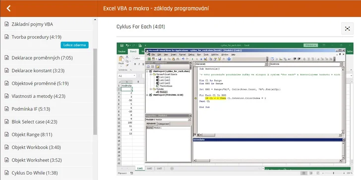 Online kurz Excel VBA a makra s doživotním přístupem a certifikátem
