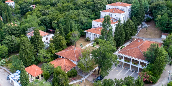 Hotel je obklopený zelení. 