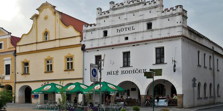 Pobyt v renesančním hotelu v srdci Třeboně s polopenzí, saunou i masáží a koupelí