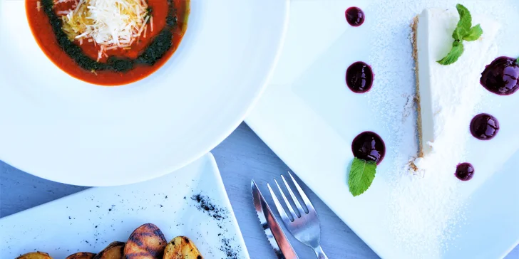 3chodové menu s hovězí roštěnou pečenou na ohni pro 1 i 2 osoby
