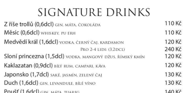 Signature koktejly pro 2 i 4 ve stylovém baru u Stodolní, i degustační set