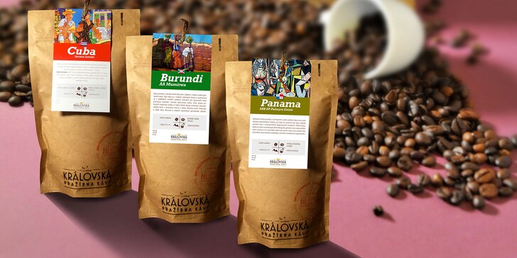 Balíčky zrnkové kávy: 3 či 7 druhů z Brazílie, Kuby, Jávy, Guatemaly i Etiopie