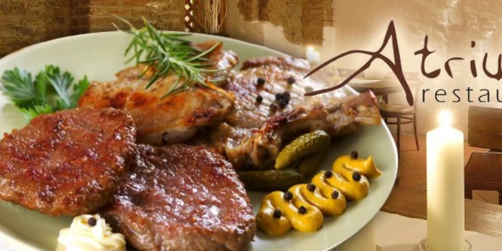 159 Kč za masovou pochoutku Mix gril pro DVA. Hovězí svíčková, vepřová panenka, kuřecí prsíčka, křupavá slaninka a příloha se slevou 51 %.