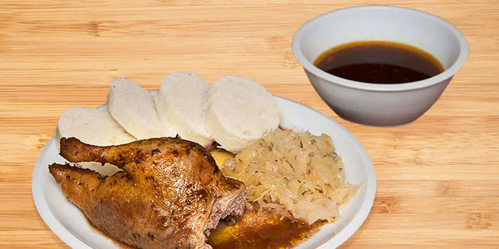 Čtyřchodové svatomartinské menu včetně vína: paštika, kaldoun, husa, štrúdl
